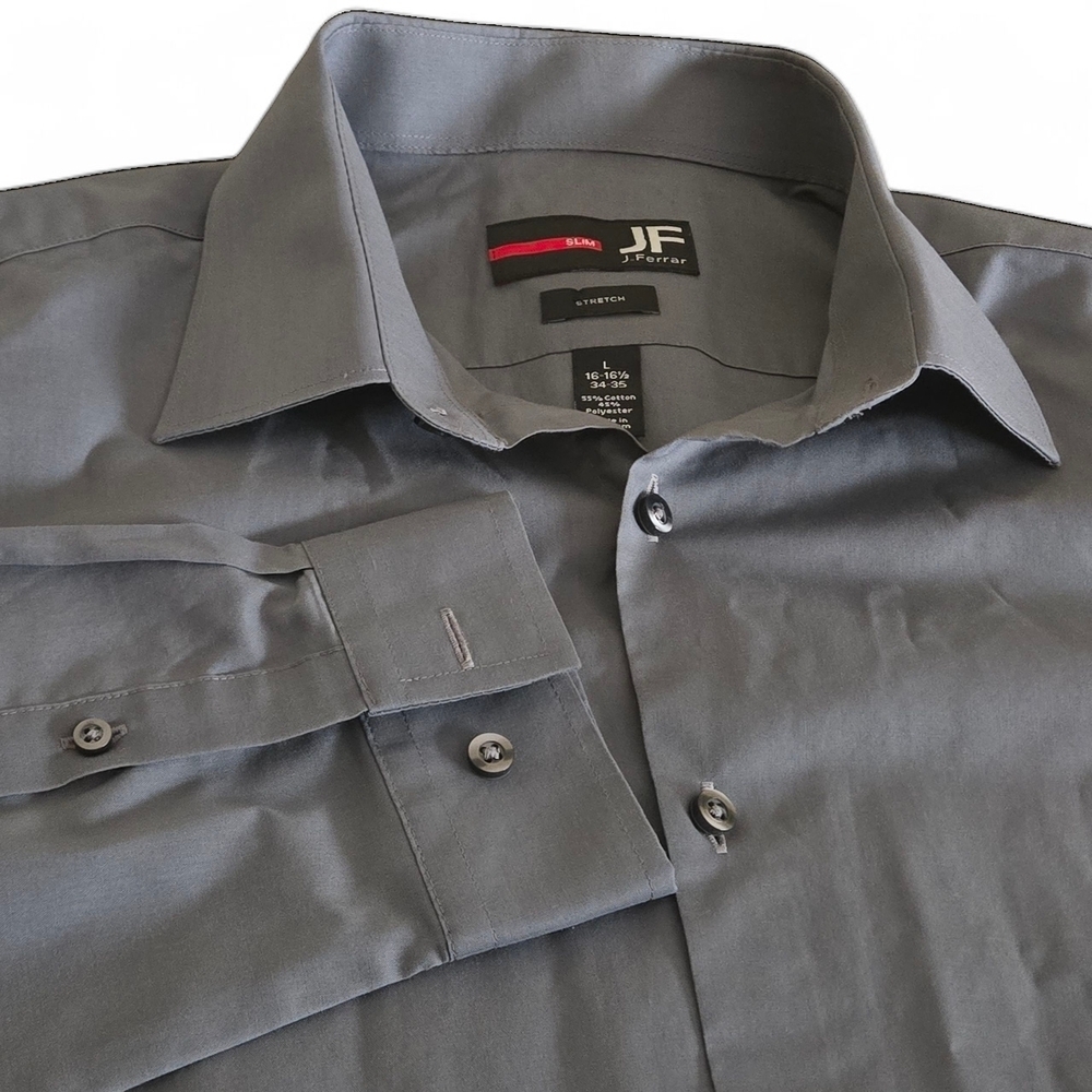 JF J. Ferrar Gray Slim Fit Long Sleeve Button Up Cotton Shirt Men's Large